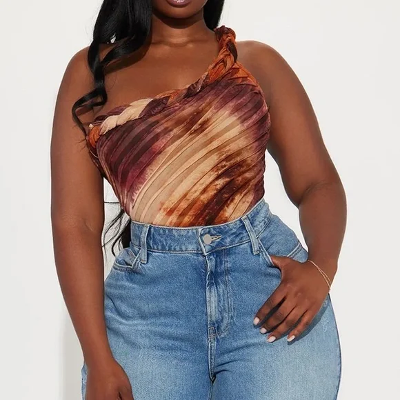 🤎New without tag🤎 Fashion Nova Brown Textured Bodysuit - Picture 7 of 9